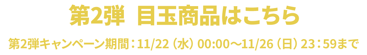 第2弾　目玉商品はこちら 第2弾キャンペーン期間：11/22（水）00:00～11/26（日）23：59まで