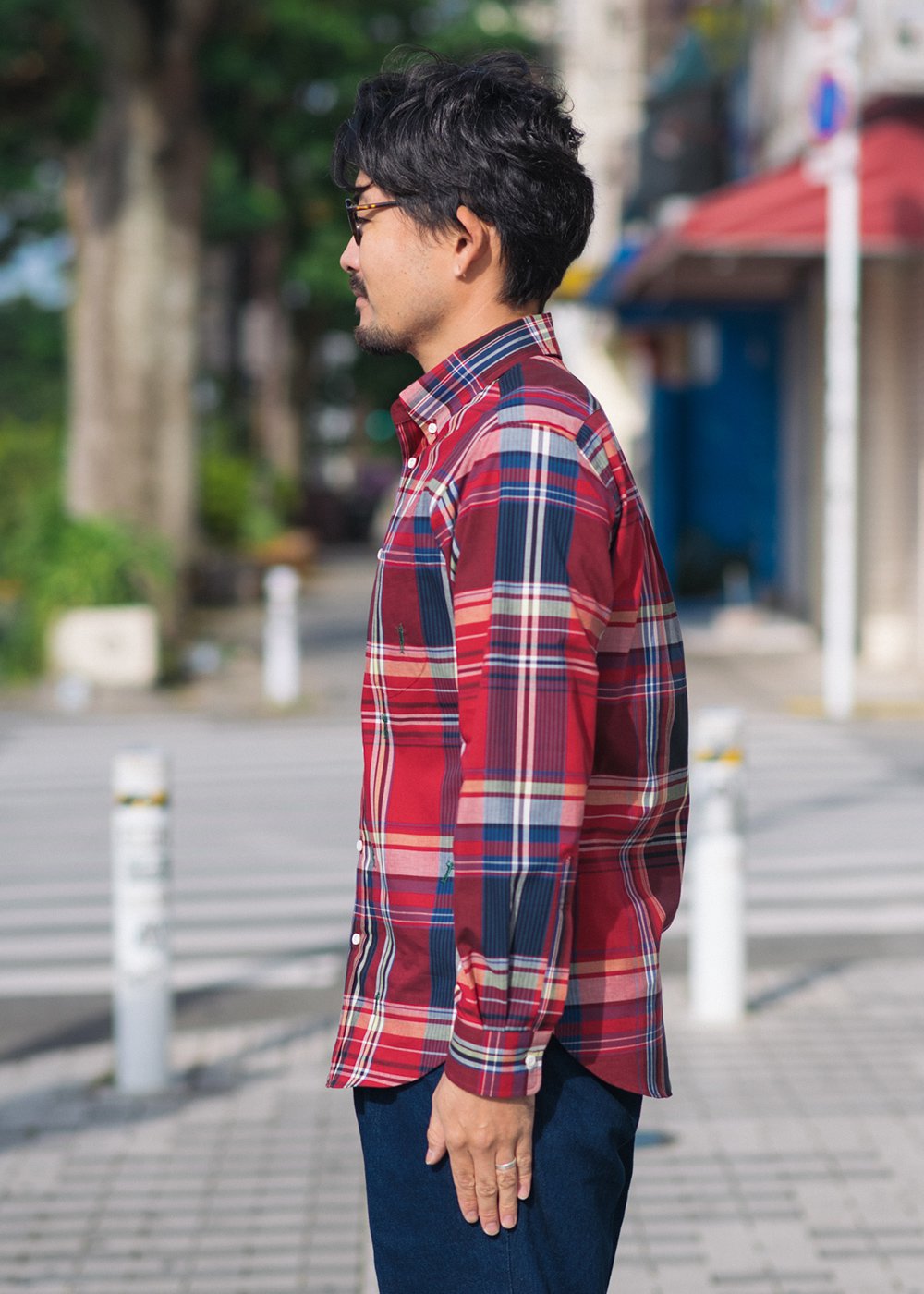 かりゆしウェア（沖縄版アロハシャツ） MAJUN - マドラスチェックカチャーシー L/S