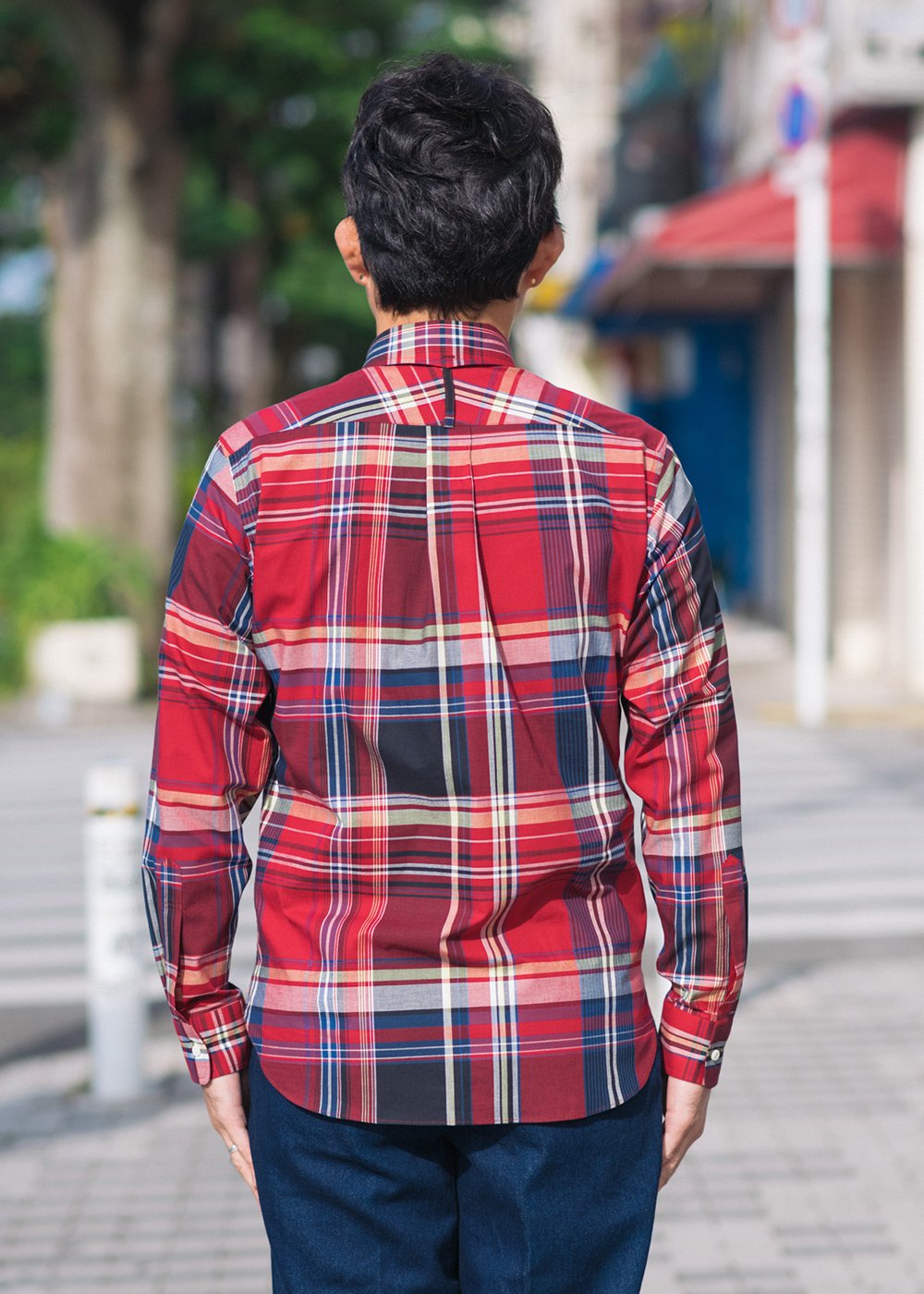 かりゆしウェア（沖縄版アロハシャツ） MAJUN - マドラスチェックカチャーシー L/S