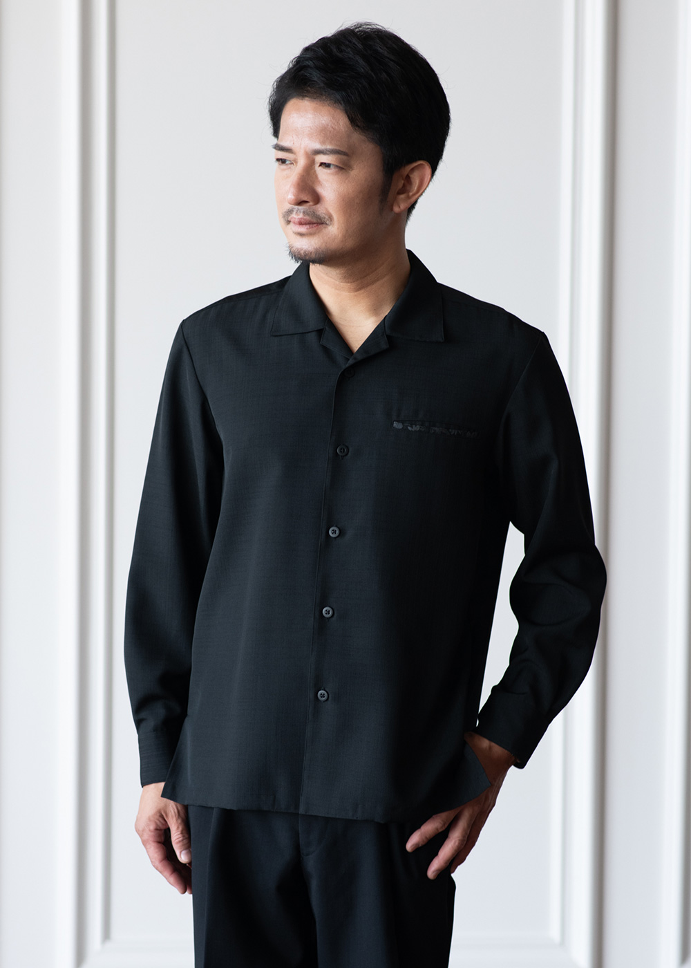 かりゆしウェア（沖縄版アロハシャツ） MAJUN - 燕に牡丹 L/S（開襟）