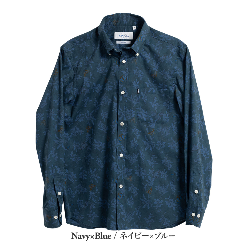 かりゆしウェア（沖縄版アロハシャツ） MAJUN - アクセントインセクトL/S