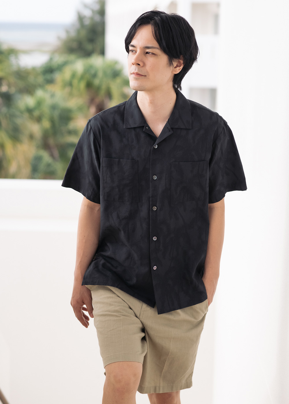 かりゆしウェア（沖縄版アロハシャツ） MAJUN - パームツリージャガード