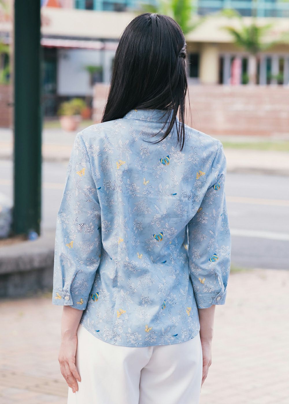 marjan pejolski マラヤンペジョスキ 刺繍タンクトップ ピンク アクセントインセクト（七分袖） | かりゆしウェア（沖縄版アロハ
