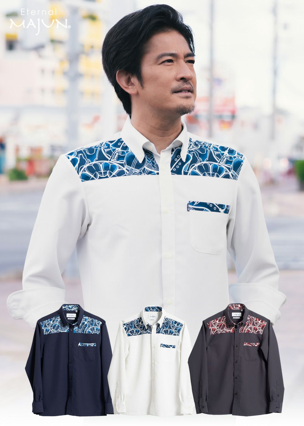 組踊文様L/S | かりゆしウェア(沖縄版アロハシャツ)専門店:MAJUN 組踊文様L/S | かりゆしウェア(沖縄版アロハシャツ)専門店:MAJUN