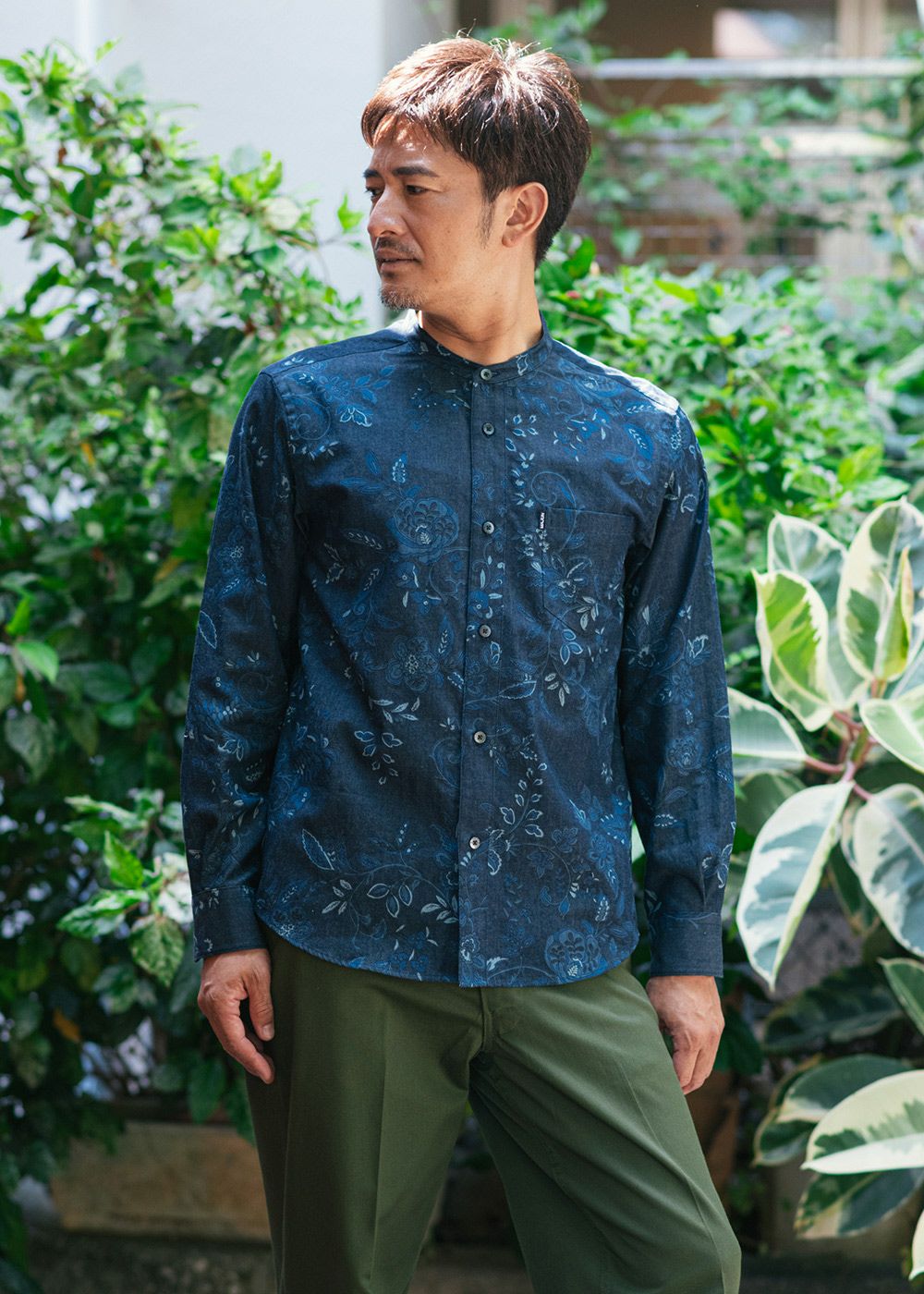 琉球更紗デニムL/S | かりゆしウェア（沖縄版アロハシャツ）専門店